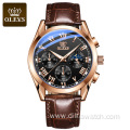 OLEVS Watch 2871 Multifunctional Sports Fashion Genuine Leather Wristwatch Chronograph Waterproof Luminous Men's Watch
